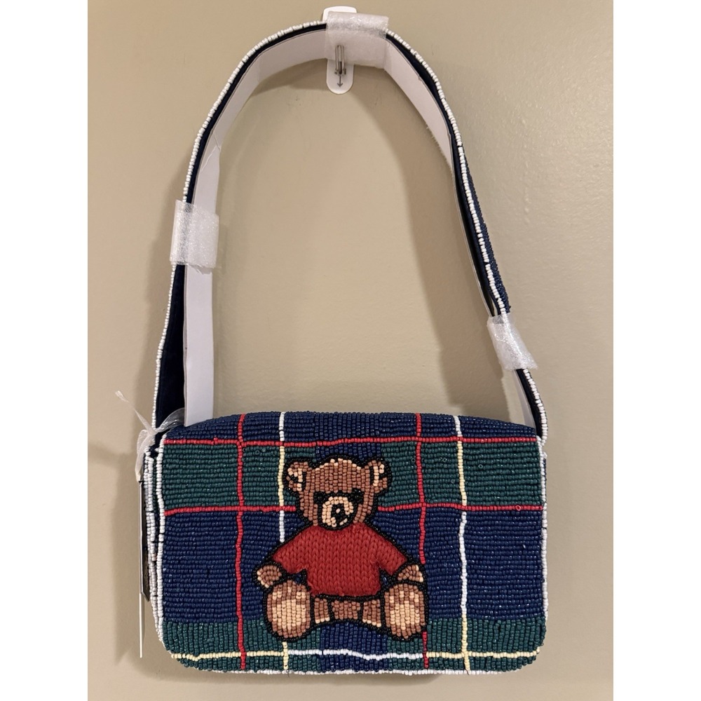 NWT: VIRAL TikTok Beaded Bag Plaid Teddy Bear in Knit Sweater. From India to You